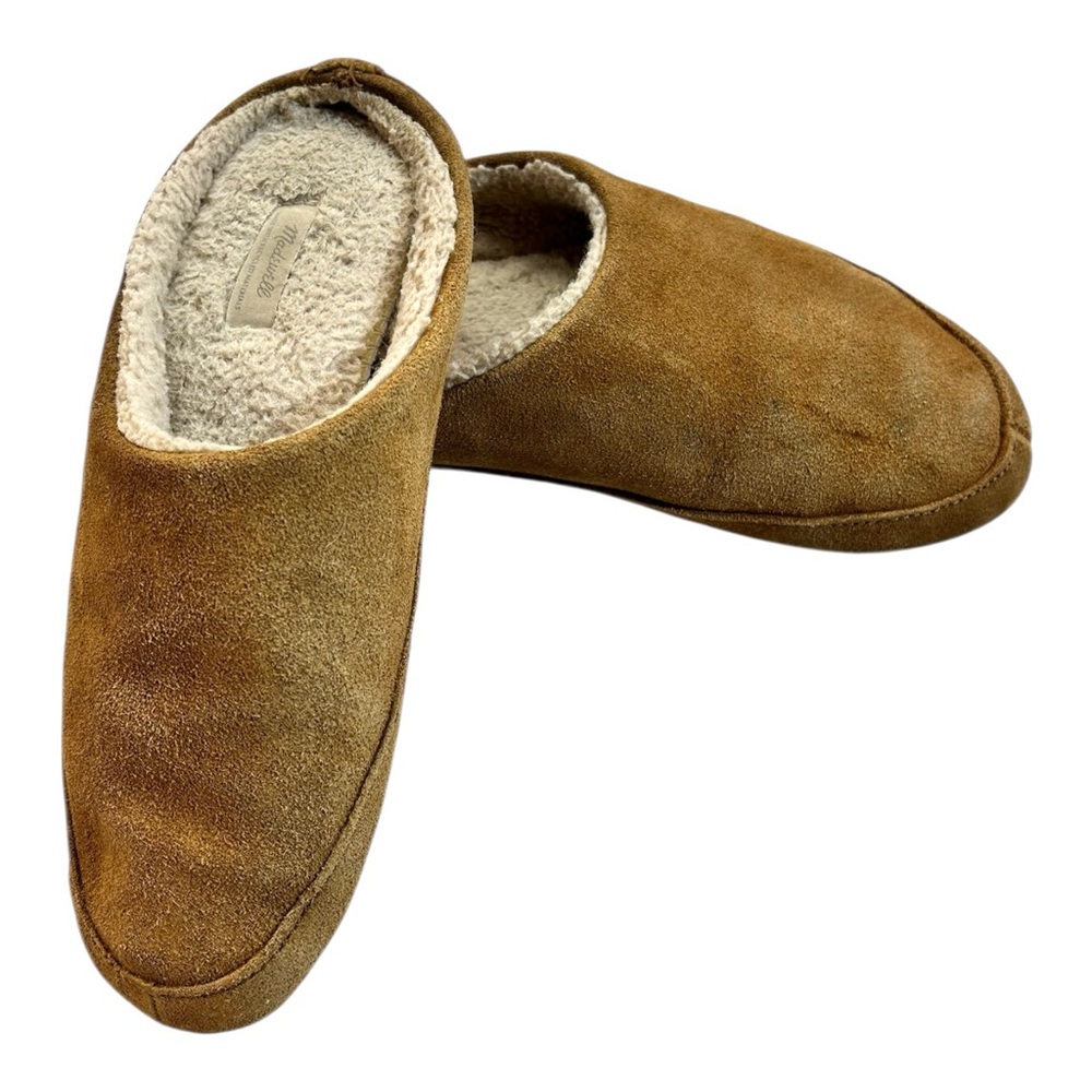 Madewell Suede Scuff Slippers Leather House Clogs Sherpa Lining Brown
